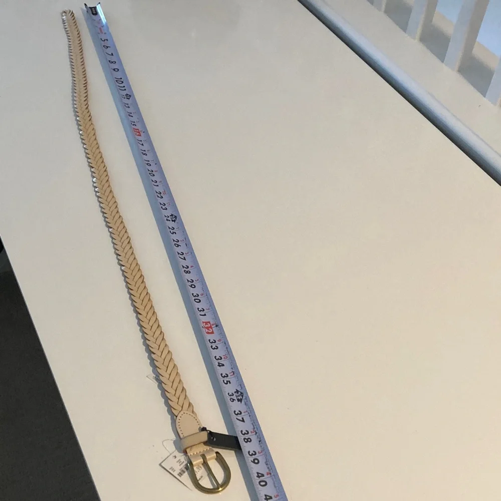 J. Crew Tan Cream Ivory with Brass Buckle Leather Braided Belt Size XS/S - Picture 4 of 4